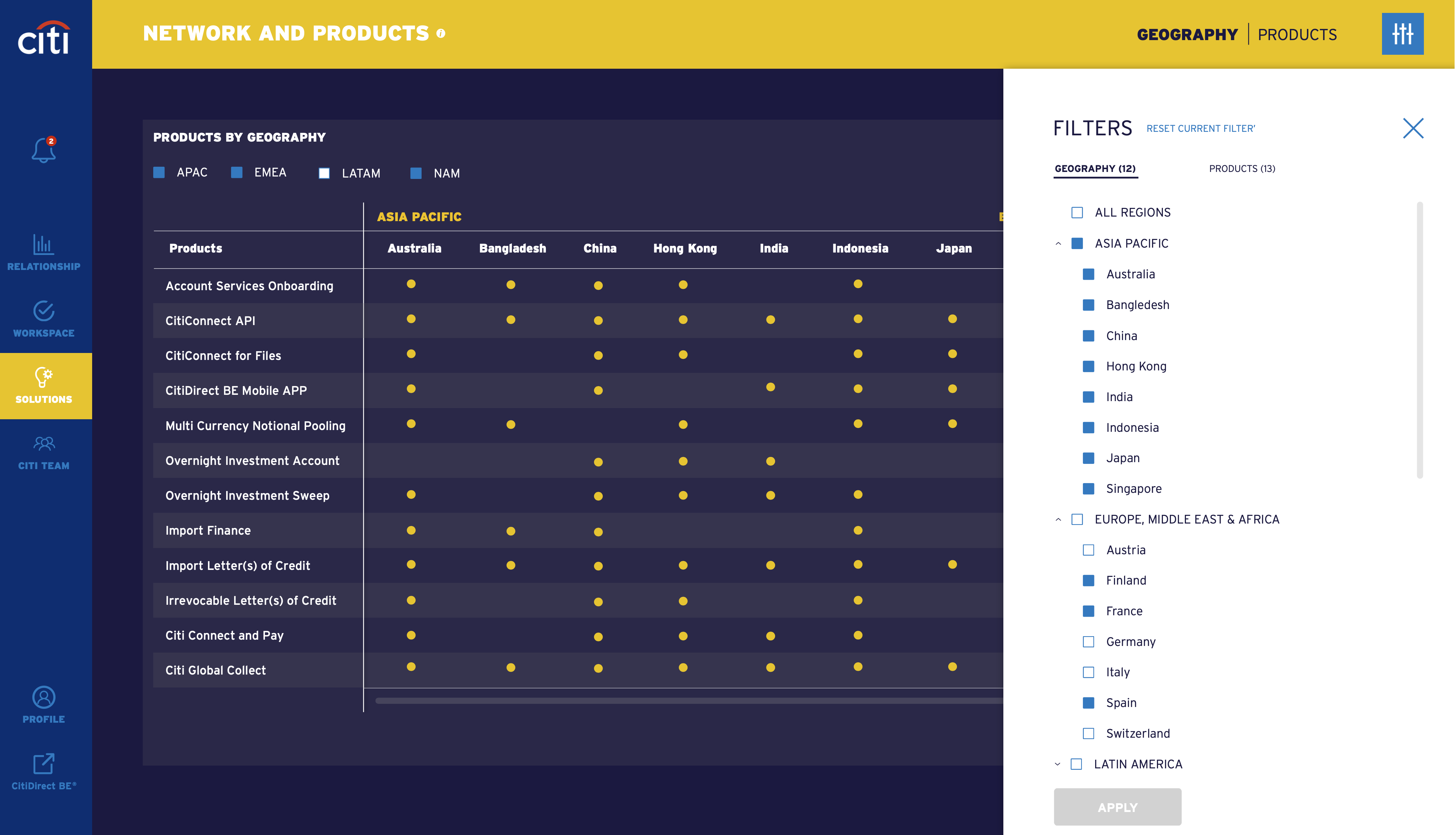 Products by Geography UI